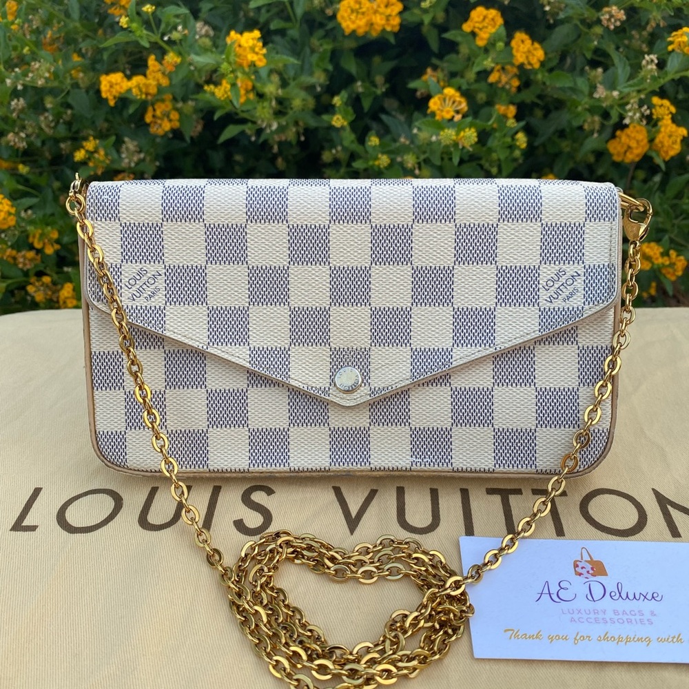 Louis Vuitton Checkered Cream and Blue Clutch